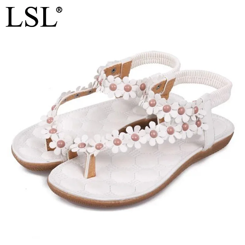 

New Arrival Women Sandals Causal Beaded Floral Women Flats Comfort Bohemian Women Flip Flops Herringbone Clip Toe Beach Shoes