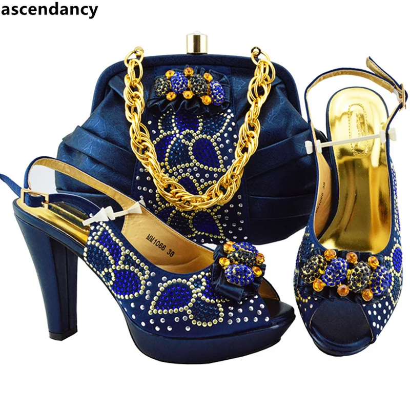 

New Arrival Italian Shoes with Matching Bags 2018 Matching Shoes and Bag Set Decorated with Rhinestone Woman Shoes 2018 Spring