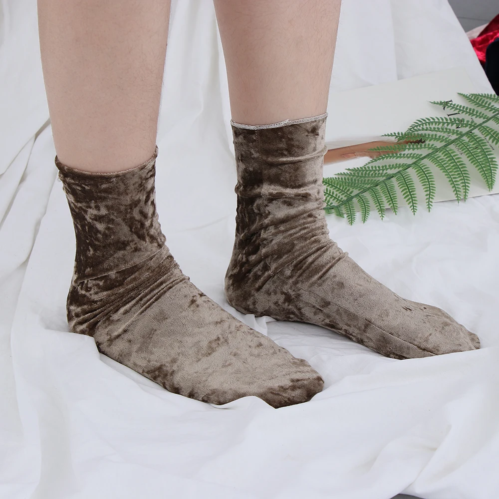 1 пара, модные повседневные Бархатные носки для женщин и девочек мягкие винтажные Роскошные блестящие трикотажные зимние теплые короткие носки в стиле ретро хипстер