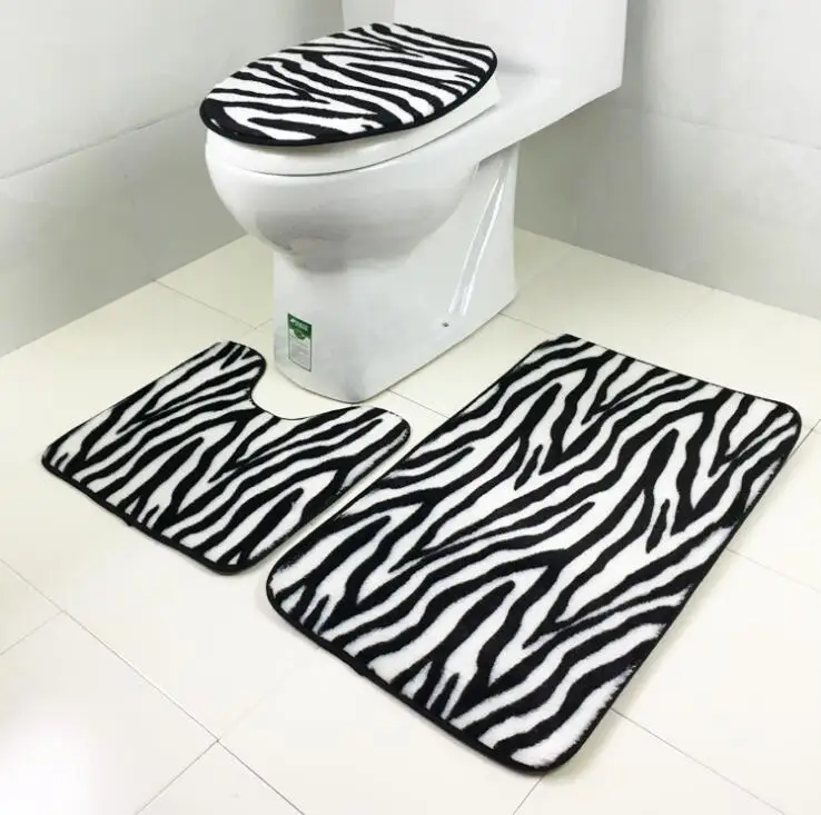 cheap Hot 3PCS *a sets Bathroom Mats Set Coral Fleece Rug Kit Toilet Pattern Bath Non slip Floor Carpet Mattress for Bathroom Decor