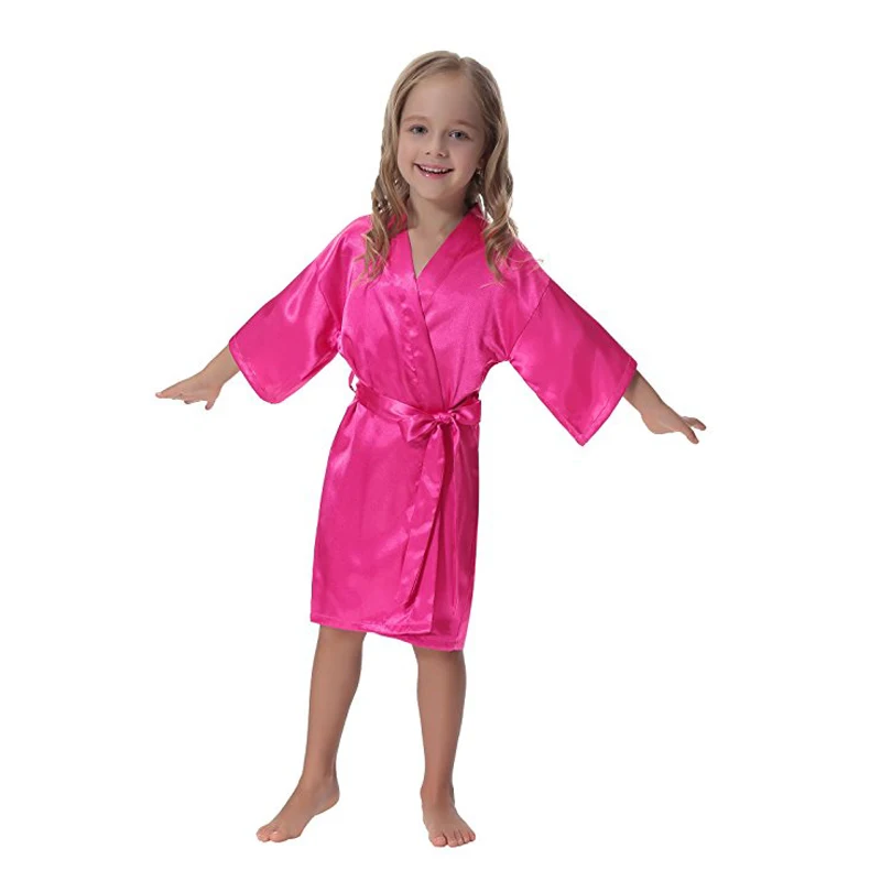 Детское атласное кимоно, халат, Одноцветный халат, ночная рубашка для спа, вечерние, на свадьбу, день рождения, для девочек, детское Летнее шелковое японское кимоно