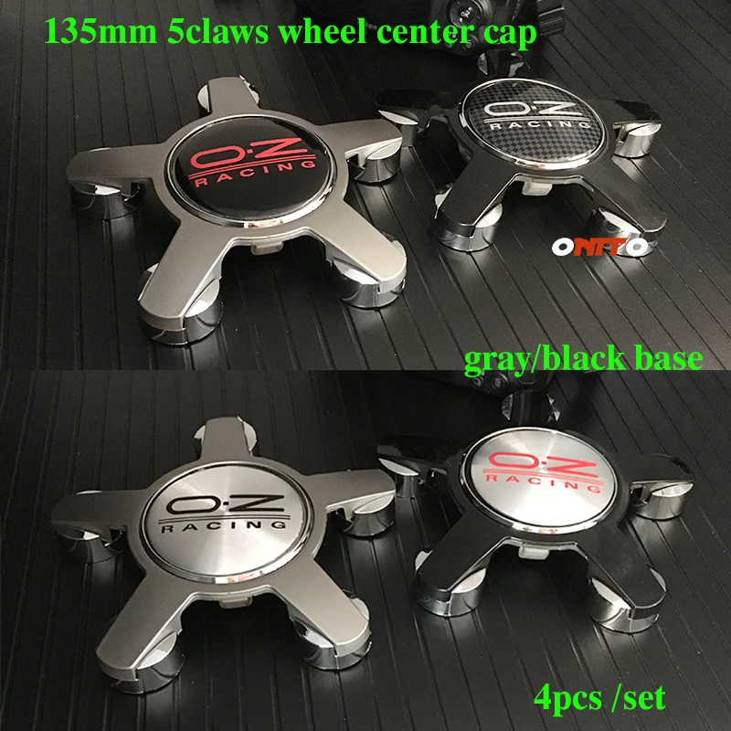 

Good Quality 4PCS OZ Racing oz logo 135mm 5claws Wheel Center Cap Car Accessorie Chrome Gray/black base Wheel Hub Cap Covers