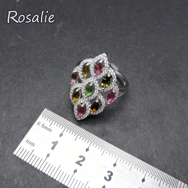 RosalieNatural Colorful tourmaline gemstone Ring 925 sterling silver elegant design new ring for women fine jewelry nice gift Fine Jewelry