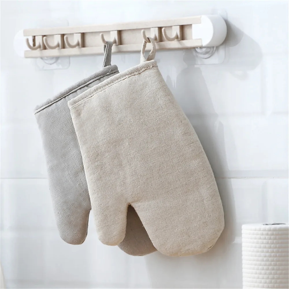 

Cotton and linen plain gloves high temperature resistant gloves kitchen cooking thickening gloves insulated non-slip gloves **D