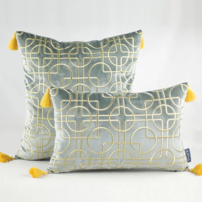 

Luxury Cushion Cover Embroidered Pillows Chair Cover Geometric Interlocking Cushions Cojines Decor Para Sofa Housse De Coussin