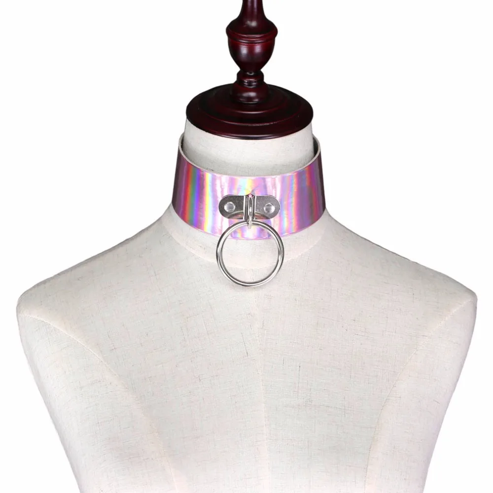 Голографическое большое круглое ожерелье-чокер ручной работы для женщин сексуальный милый лазерный воротник харауку панк готический пояс Аниме Ожерелье