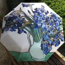 Акция креативные три складной зонт высокого качества с масляной росписью анти УФ Дождь и солнце прочный зонт Ван Гог Ирисы