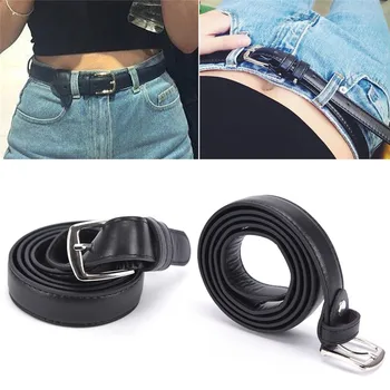 

Women's Casual Leather Slim Waist Belt Leather Waistband with Pin Buckle Black