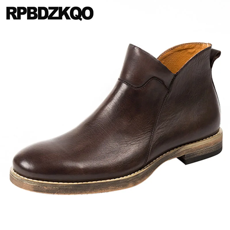 

full grain leather fall designer european autumn party plus size shoes booties mens zipper dress boots wedding formal genuine