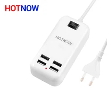 Штепсельная Вилка EU/US 5V3A, 4 порта, USB, настенное зарядное устройство, адаптер питания переменного тока, длинный кабель 1,5 м, переключатель вкл/выкл, для путешествий и дома, Каррегадор