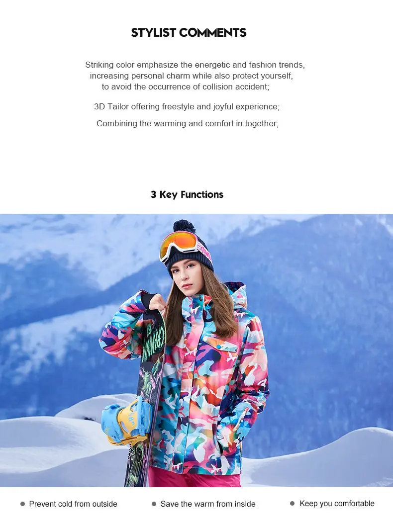 Камуфляжная женская зимняя одежда верхняя одежда Сноубординг наборы водонепроницаемые ветрозащитные дышащие лыжные куртки и пояс зимние брюки