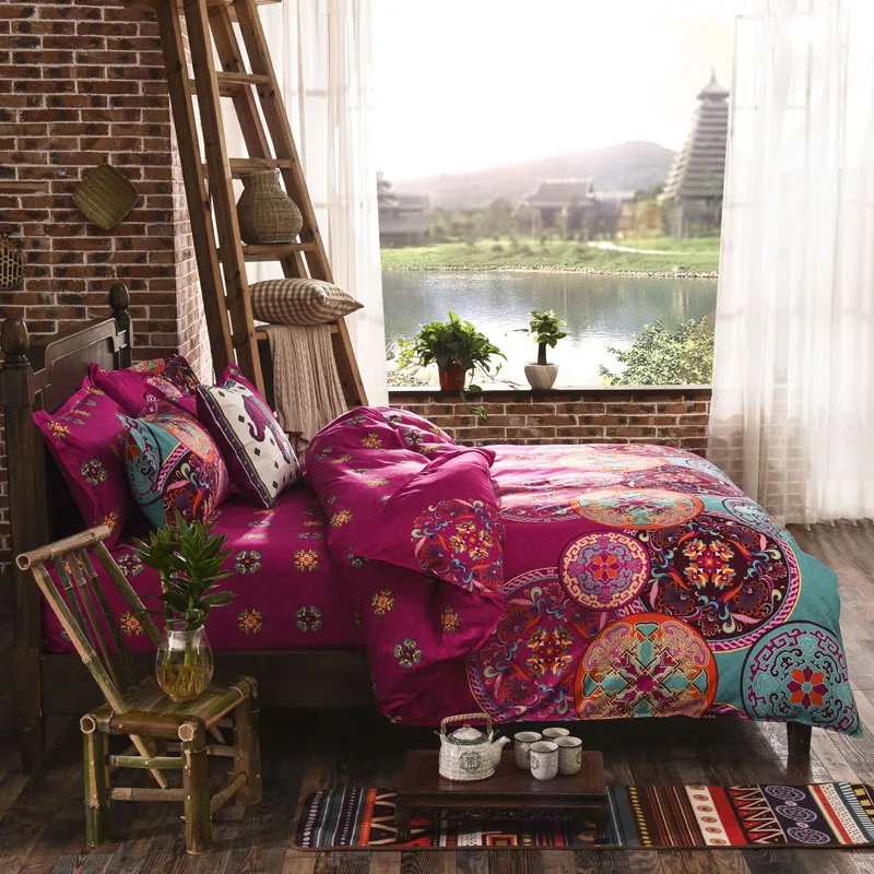 

Lightweight Microfiber Duvet Cover Set, Bohemia Exotic Patterns Design, Bright Pink