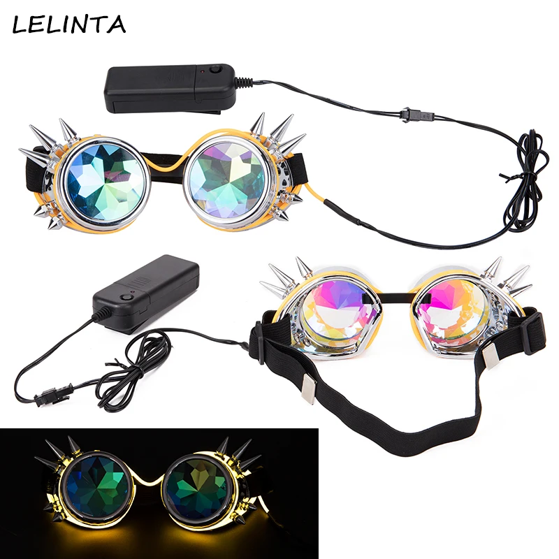 

LELINTA Rivet Punk Kaleidoscope Remote Control Illuminated Goggles Rave Steampunk Crystal Lens Cosplay Vintage Glass Eyewear