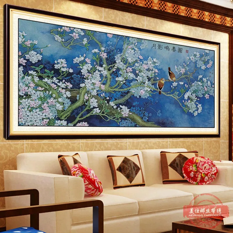

Big Landscape Painting DIY Ribbons Embroidery Traditional Chinese Style Needlework Kits Cross Stitch Wall Art Home Decoration