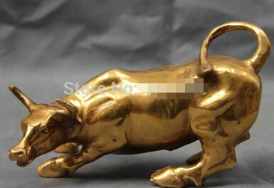 WBY+++ free shipping China Folk Copper Bronze Feng shui Zodiac Wealth Cattle Bull Wild ox Art Statue | Дом и сад