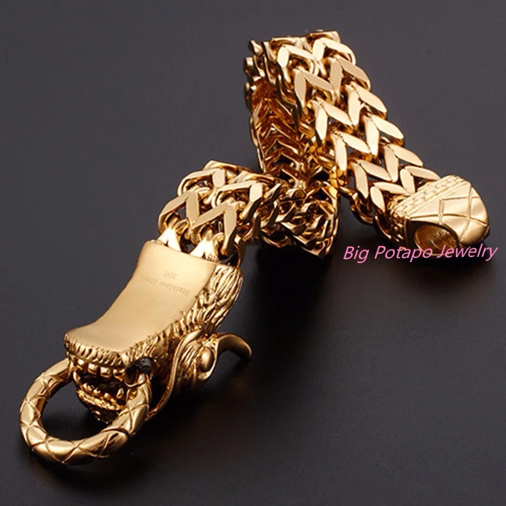 Крутые золотые браслеты из нержавеющей стали с драконом для мужчин Новое поступление модный браслет из нержавеющей стали мужские ювелирные изделия для байкеров