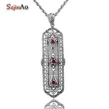 Szjinao длинный красный камень гранатовый кулон русский Циркон Винтаж Настоящее серебро 925 пробы ювелирные изделия оптом Chrysoprase аксессуары