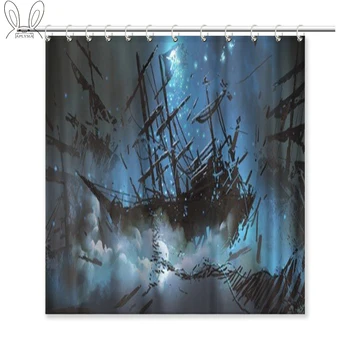 

Aplysia Wrecked Ships with Pirate Skull Flag Filled Shower Curtain Waterproof Polyester Fabric Bathing Cover Shower Sets