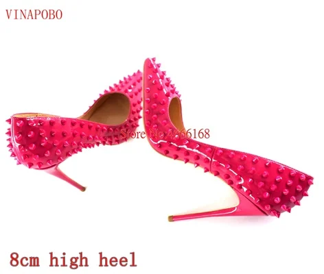 Брендовые модные женские туфли-лодочки на шпильках, роскошные дизайнерские туфли с заклепками и острым носком, женские свадебные пикантные туфли на высоком каблуке - Цвет: 8cm heel