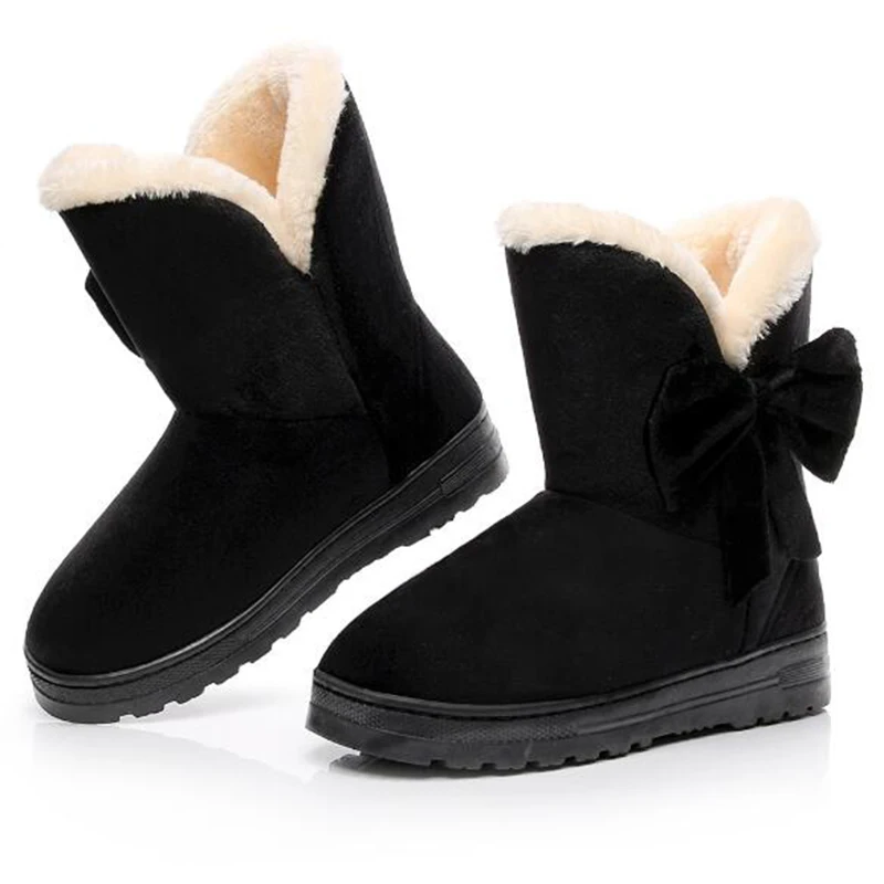 COVOYYAR/ г. милые зимние ботинки с бантом женские Теплые ботильоны на меху Нескользящая зимняя обувь на плоской платформе Лидер продаж WBS936