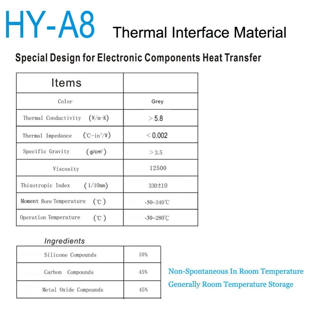 HY-A8 5,8 Вт/м-К 1,5 г блистерная упаковка для карт серый Углерод нано термопаста теплоотвод материал интерфейса для ЦП GPU светодиодный