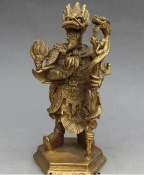

YM 306 6" Chinese Folk Stand Lotus Dragon King God Hold Ball Truncheon Statue