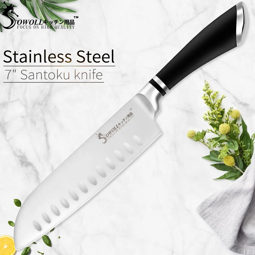 Кухонный нож Sowoll, наборы японских ножей из нержавеющей стали, нож шеф-повара для нарезки хлеба, японский нож для стейка, нож для приготовления фруктов - Цвет: D 7 inch Santoku