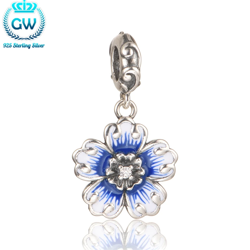 

Sterling Silver Charms Silver Flower Charm Fits Women Bracelet Pendant Necklace Beads & Diy Jewelery Making Brand Aimili S421