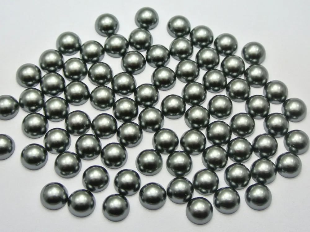 

500 Dark Grey Half Pearl Bead 8mm Flat Back Round Gems Scrapbook Craft