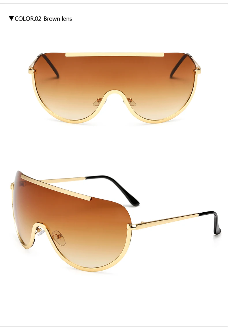 2019 New Oversize Shield Sunglasses Big Frame Alloy One Piece Sexy Cool Sun Glasses Women Gold Clear Eyewear Gradient