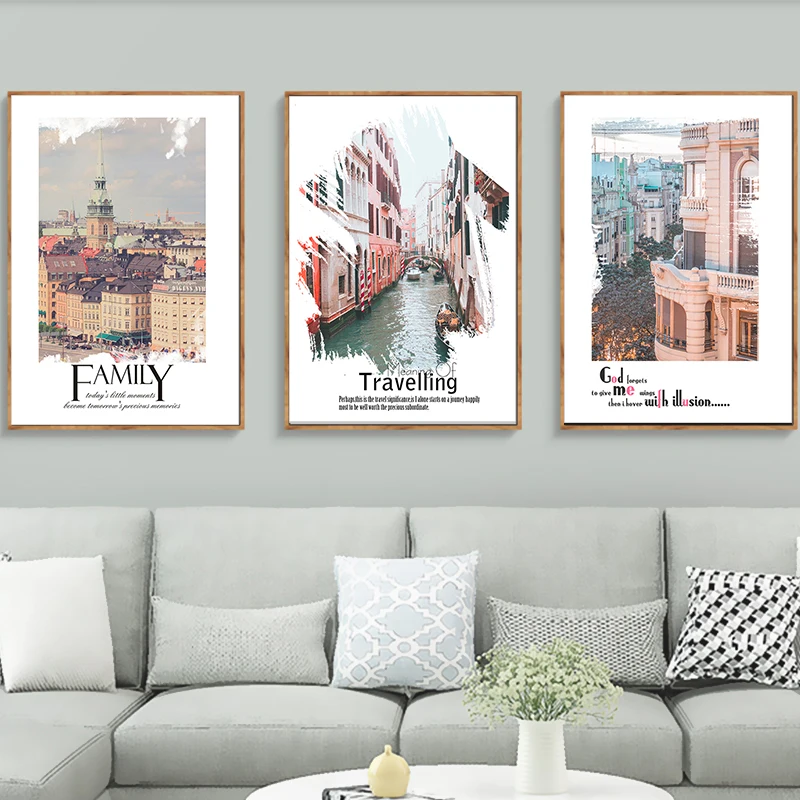

Venice Czech Republic Nordic Art Prints Travel Canvas Paintings Vintage Kraft Posters Coated Wall Stickers Decor Family Gift
