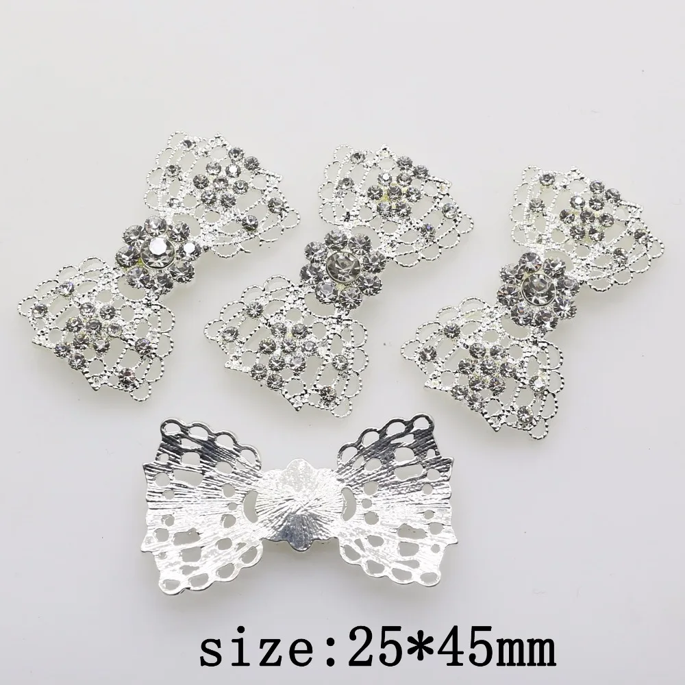 

2018 New Hot 5Pcs 25*45mm Bowknot alloy Diy jewelry Accessories Rhinestones Pedestal wedding Embellishments Caps Decoration