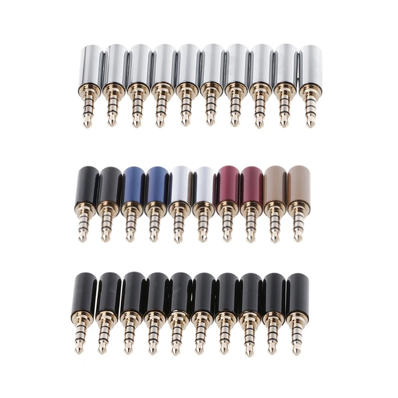

10 Pcs 4 Pole Copper Gold Plated 3.5mm Male Stereo Audio Jack Plug Soldering Connector