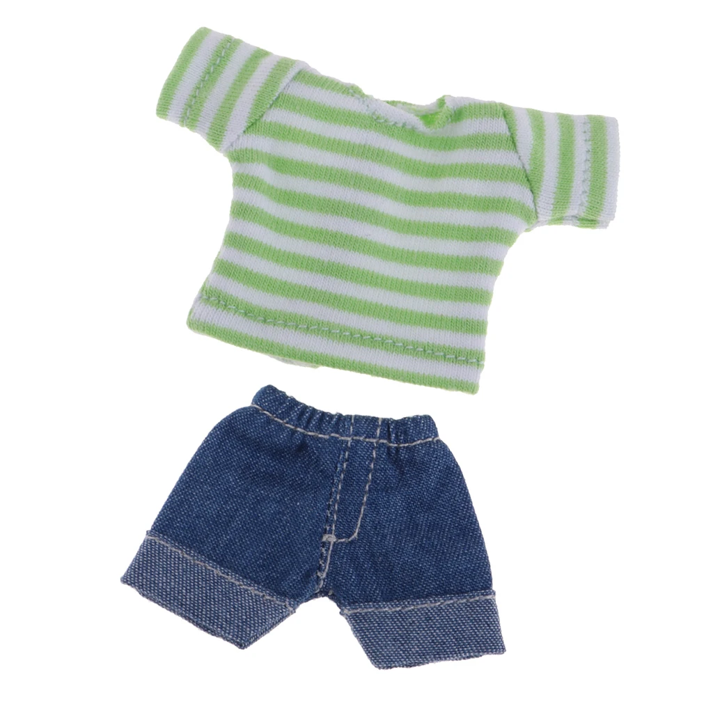 Adorable Two-piece Outfits Denim Shorts And Top For OB11 Mini Dolls