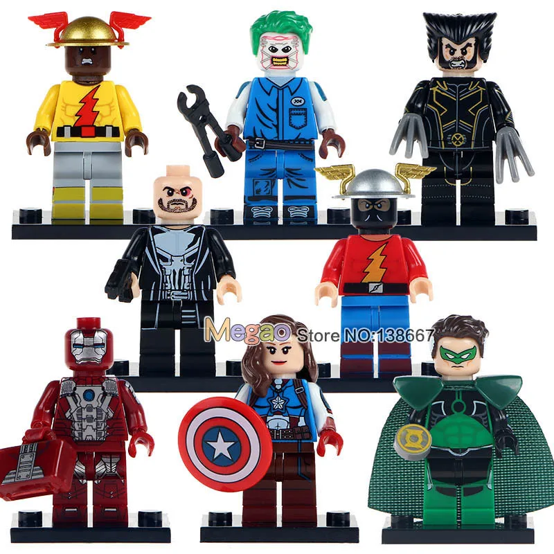 

PG8105 Super Heroes Building Blocks Reverse Flash The Punisher Iron Man Wolverine Joe Roberta Mendez Toys Education Children