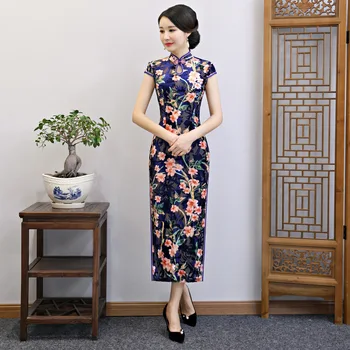

Oversize 3XL 4XL Elegant Women Sexy Slim Split Cheongsam Chinese Style Mandarin Collar Qipao Winter Velvet Long Dress Vestidos