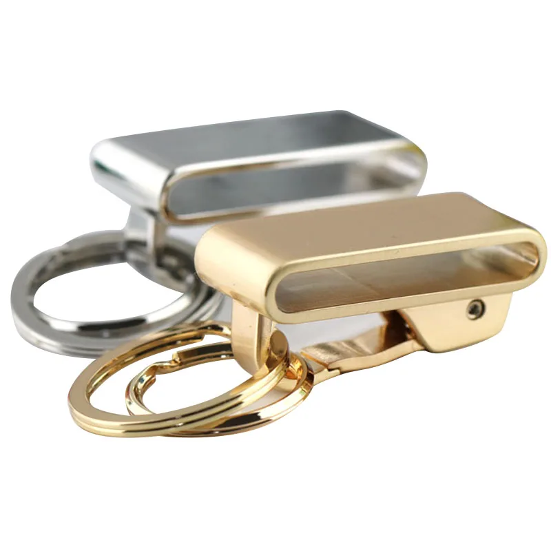 

New FATPIG 1pcs Silver and gold Keychain Key Chain Design Home Metal Craft New Spring Buckle Clip on Belt Double Loops Wholesale