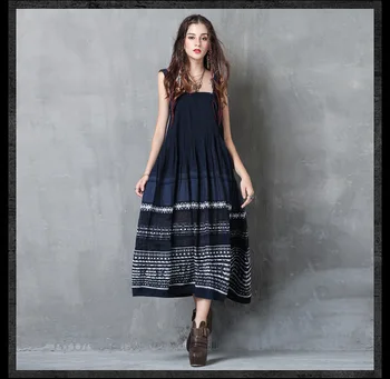 

New summer with national style embroidery brand plaited dress