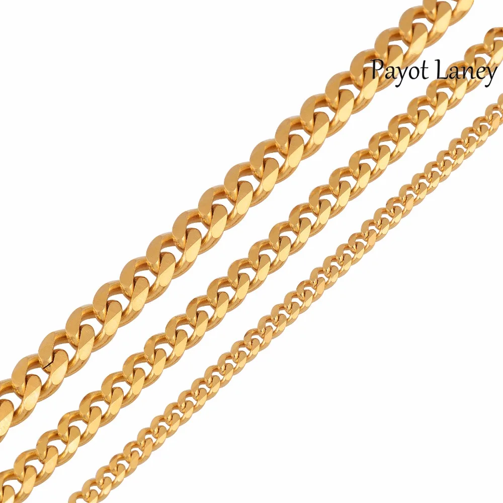 

3.5/5/7mm Width Flat Chain 316L Stainless Steel Necklace Gold Color Fashion For Mens or Women Necklace Jewelry Gifts