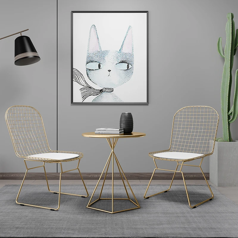 1pc round table + 2pc chair Wrought Iron Coffee Table & Chair Gold/White/Black Balcony Leisure Cafe Weaving Chair Tea Table Set 1pc round table + 2pc chair Wrought Iron Coffee Table & Chair Gold/White/Black Balcony Leisure Cafe Weaving Chair Tea Table Set