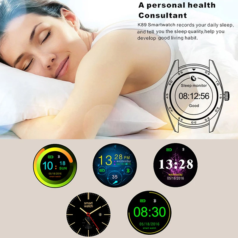 New K89 Smart Watch Men Women Round Screen Smartwatch MTK2502C Heart Rate Monitor for Android IOS Bluetooth Classic Health Watch