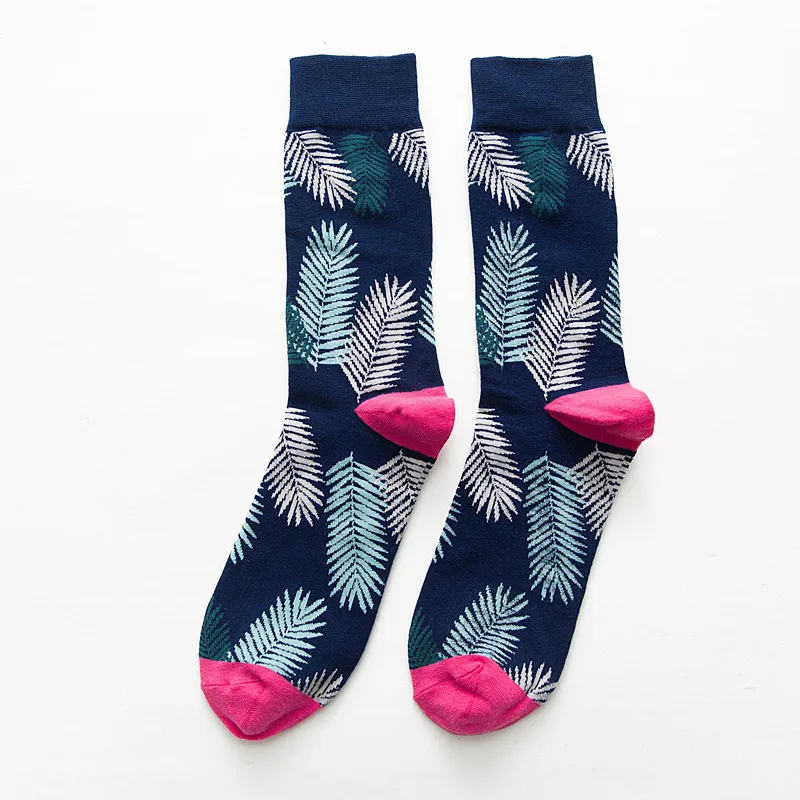 Стильные модные носки с бабочками короткие носки хлопковые с забавным рисунком женские зимние мужские унисекс короткие носки с растительным рисунком женские - Цвет: navy Leaves