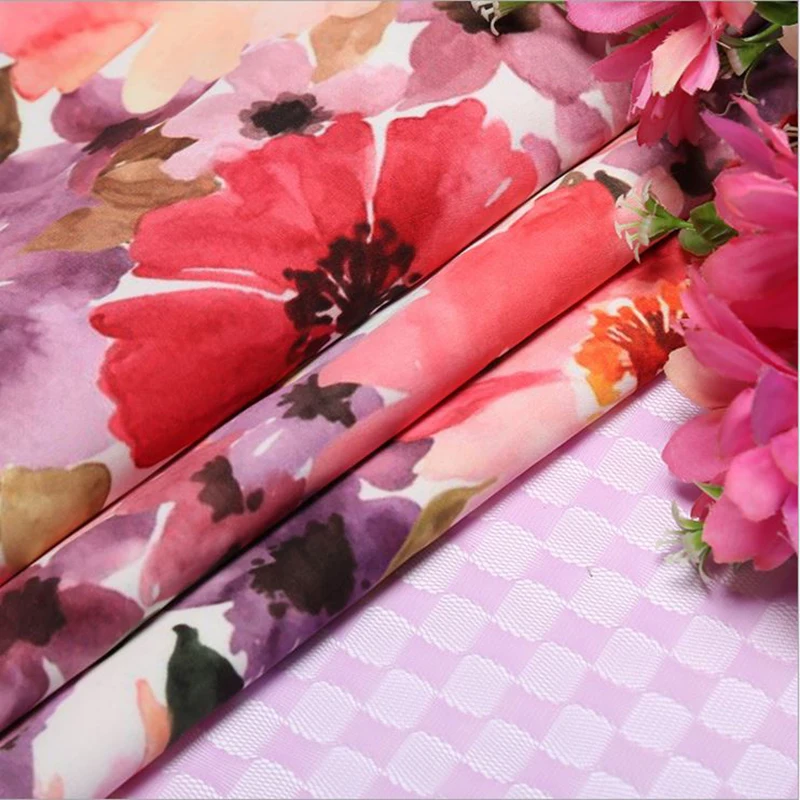 

New arrival Polyester soft flower printed fabric for table cloths tissue felt patchwork sewing DIY women skirt dress by 100x150