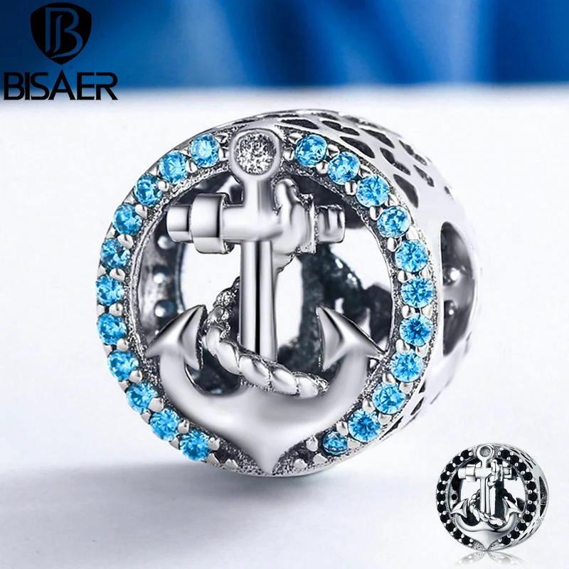

Navy Style Authentic 925 Sterling Silver Blue Black Crystal Anchor & Rope Beads fit Charm Bracelet DIY 925 Silver Jewelry Making