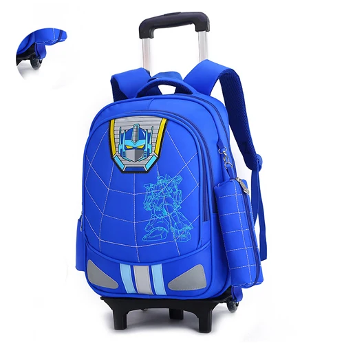 Школьная сумка на колесиках, для начальной школы, для мальчиков, класс 3-6, водонепроницаемые Рюкзаки для детей, школьные сумки с пеналом, чехол - Цвет: Two wheels
