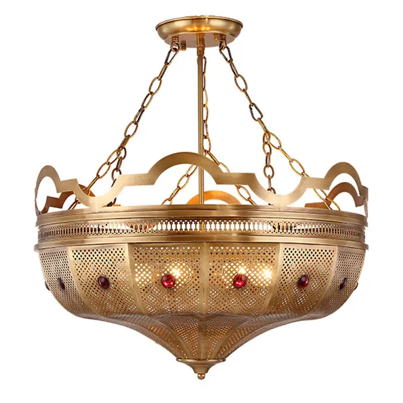 Hollow Carved 6heads Retro Copper Pendant Lamp Semi Suspended Southeast Asia Arabia Morocco Copper Lamp southeast asia