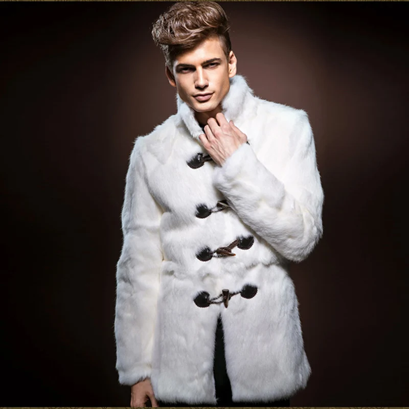 

2019 New men's imitation fur coat in the long coat mink hair croissant collar winter warm tide S-6XL