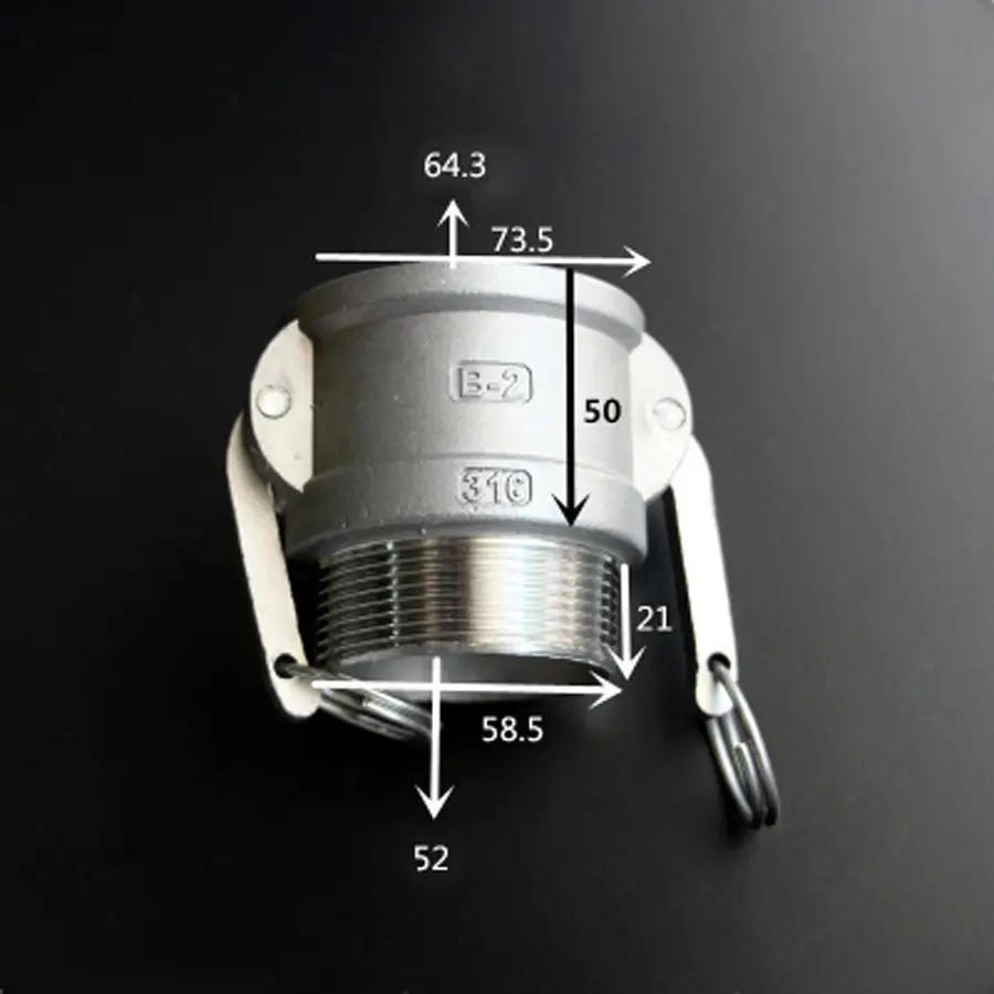 

2" BSPT Male x Socket Type B Camlock Quick Disconnect Coupling 316 Stianless Cam Groove For Hose Pumps Homebrew