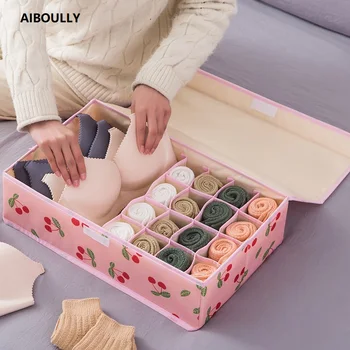 

AIBOULLY Underwear Storage Box For Ties Socks Shorts Bra Underwear Organizer Divider Drawer Lidded Closet Organizer