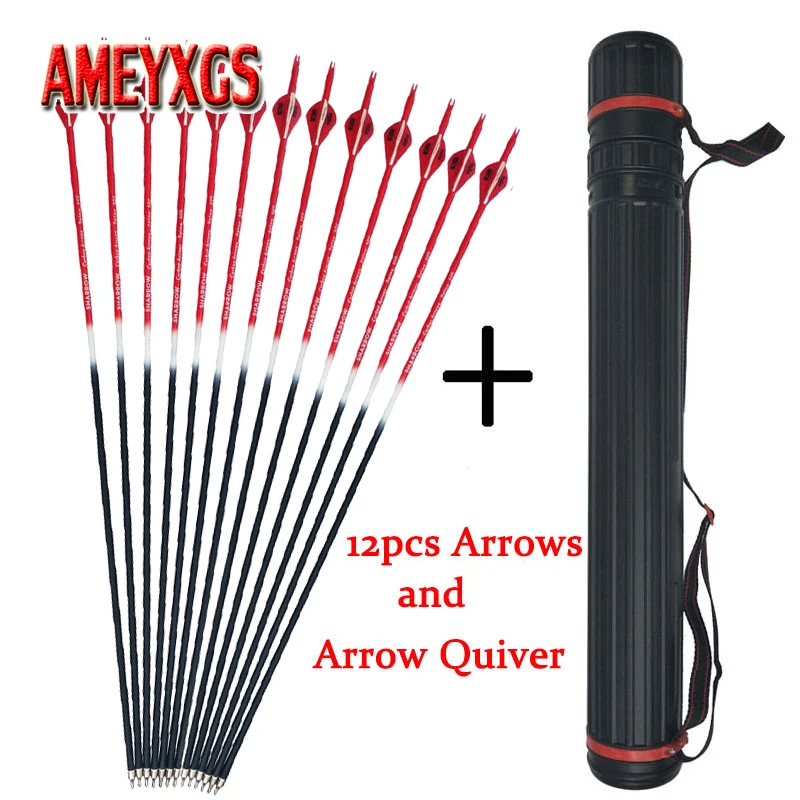 

Archery Adjustable Arrow Quiver+12pcs Spine 500 Carbon Hunting Sports Bow And Arrrow Shooting Accessories